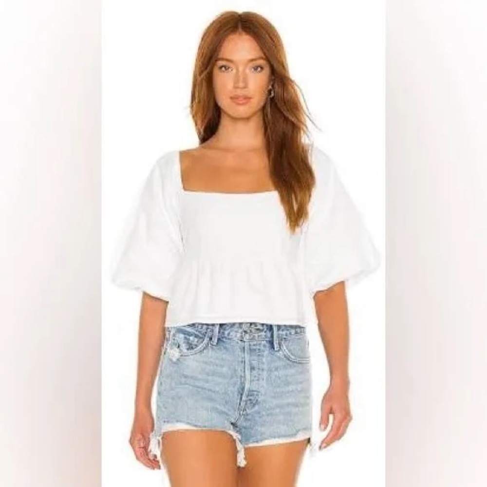 Faithfull the Brand Quincy White Puff Sleeve Crop Top size XXL